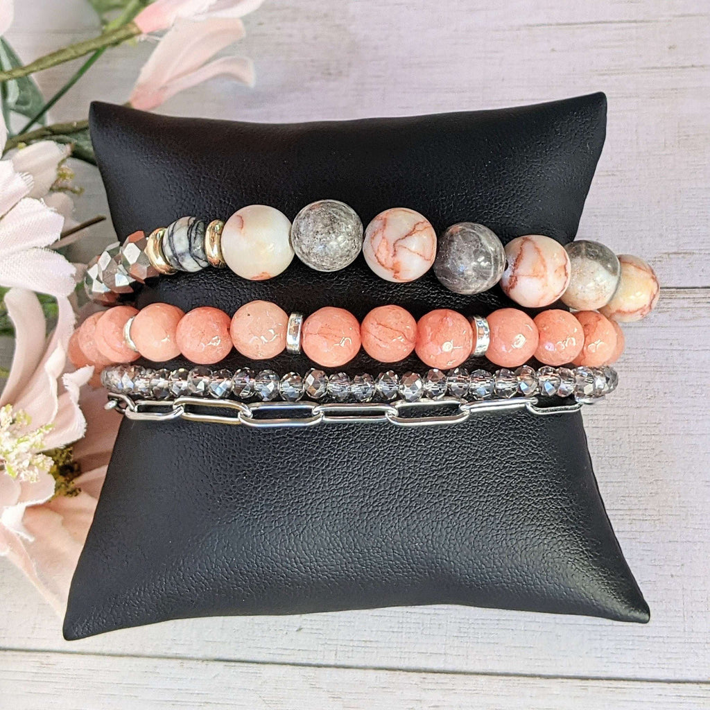Peach Dream Crystal Beaded layered cuff bracelet