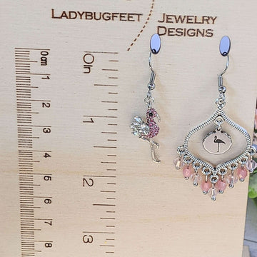 Mismatched Rhinestone Flamingo hook earrings