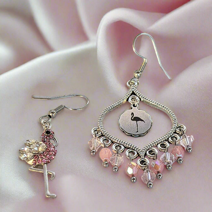 Mismatched Rhinestone Flamingo hook earrings