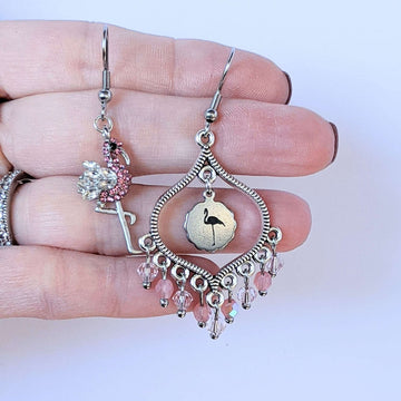 Mismatched Rhinestone Flamingo hook earrings