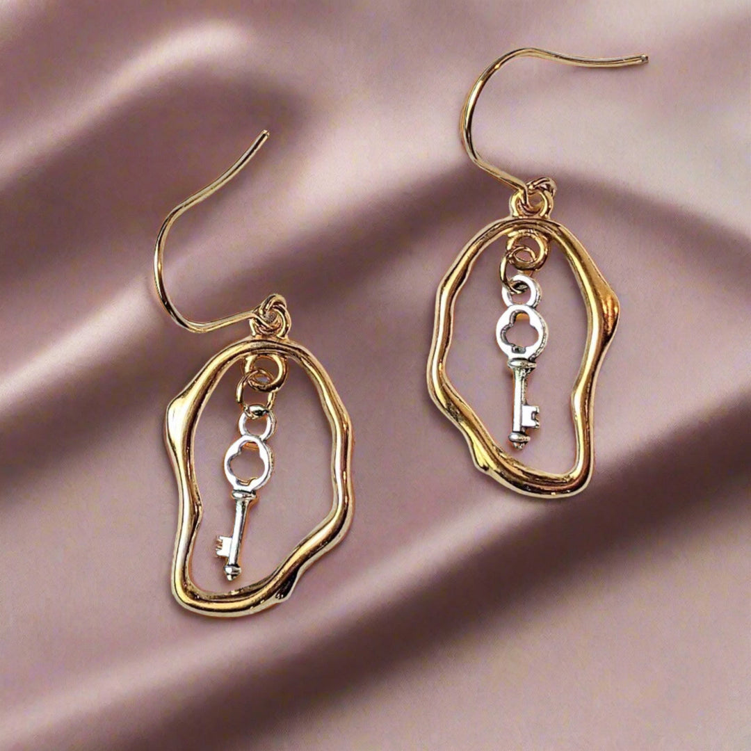 Key to Your Heart dangle earrings, Two-Tone