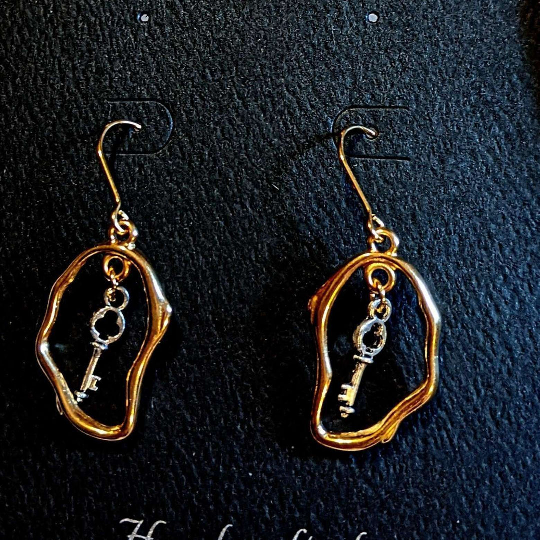 Key to Your Heart dangle earrings, Two-Tone