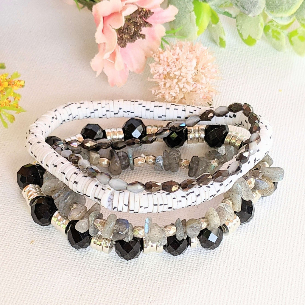 Salt and Pepper Stretch Bracelet Stack