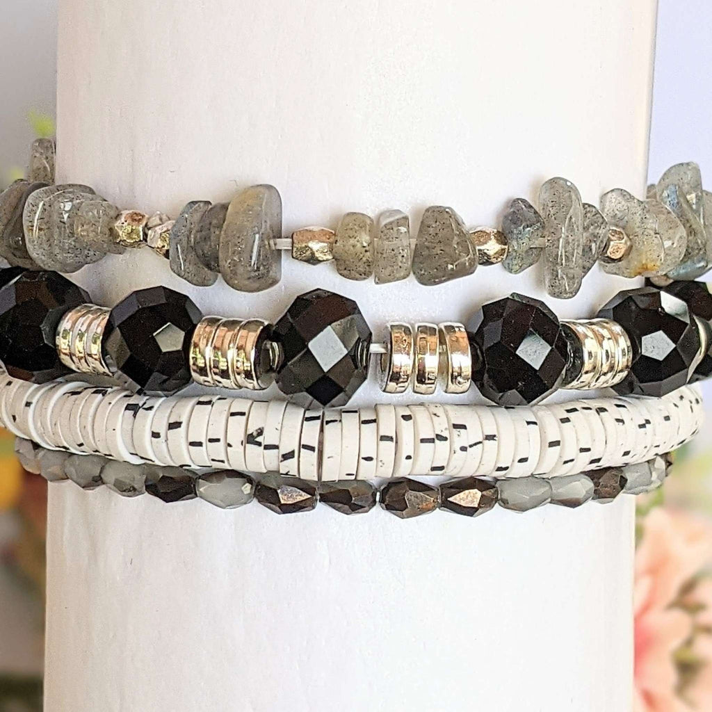 Salt and Pepper Stretch Bracelet Stack