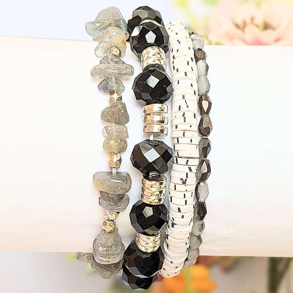 Salt and Pepper Stretch Bracelet Stack