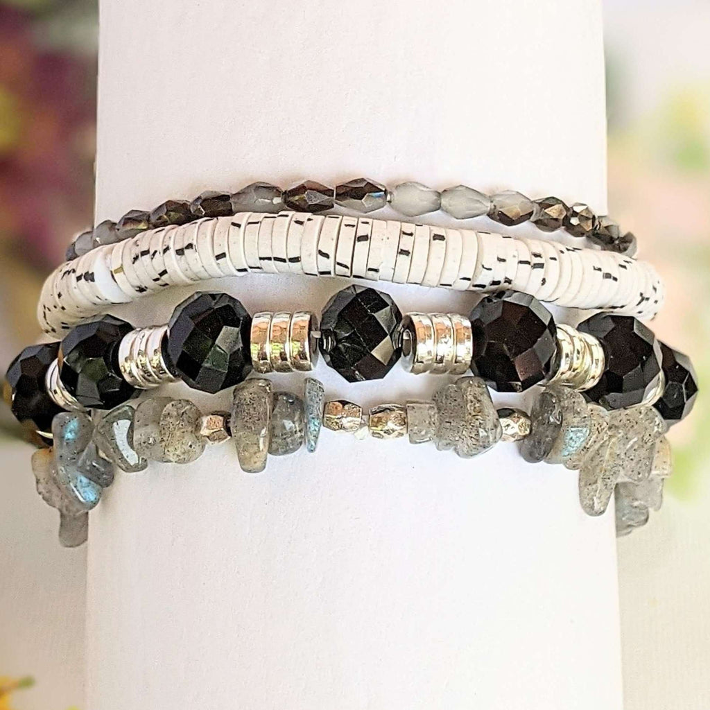 Salt and Pepper Stretch Bracelet Stack