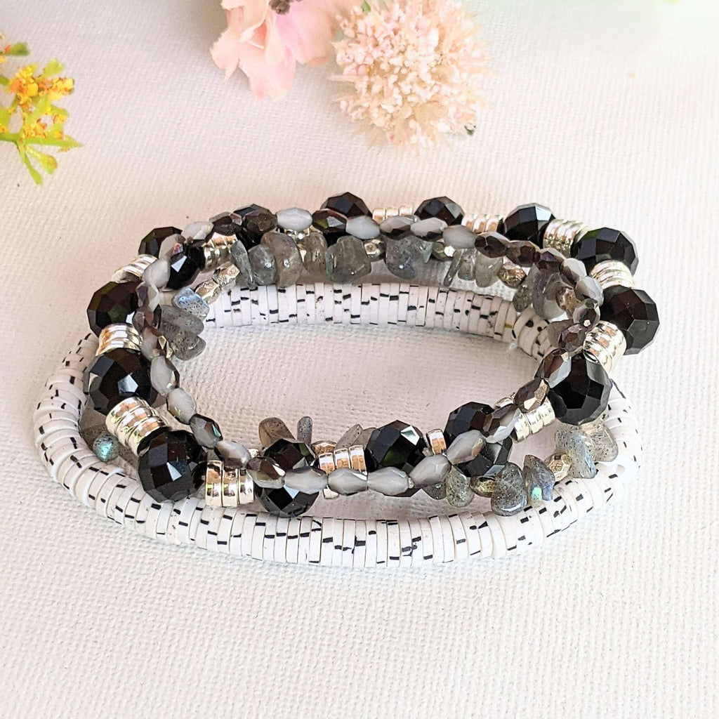 Salt and Pepper Stretch Bracelet Stack