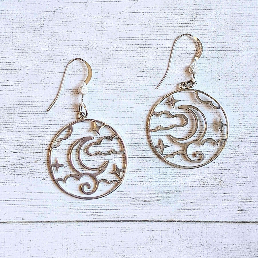 Crescent Moon Sterling Silver dangle earrings