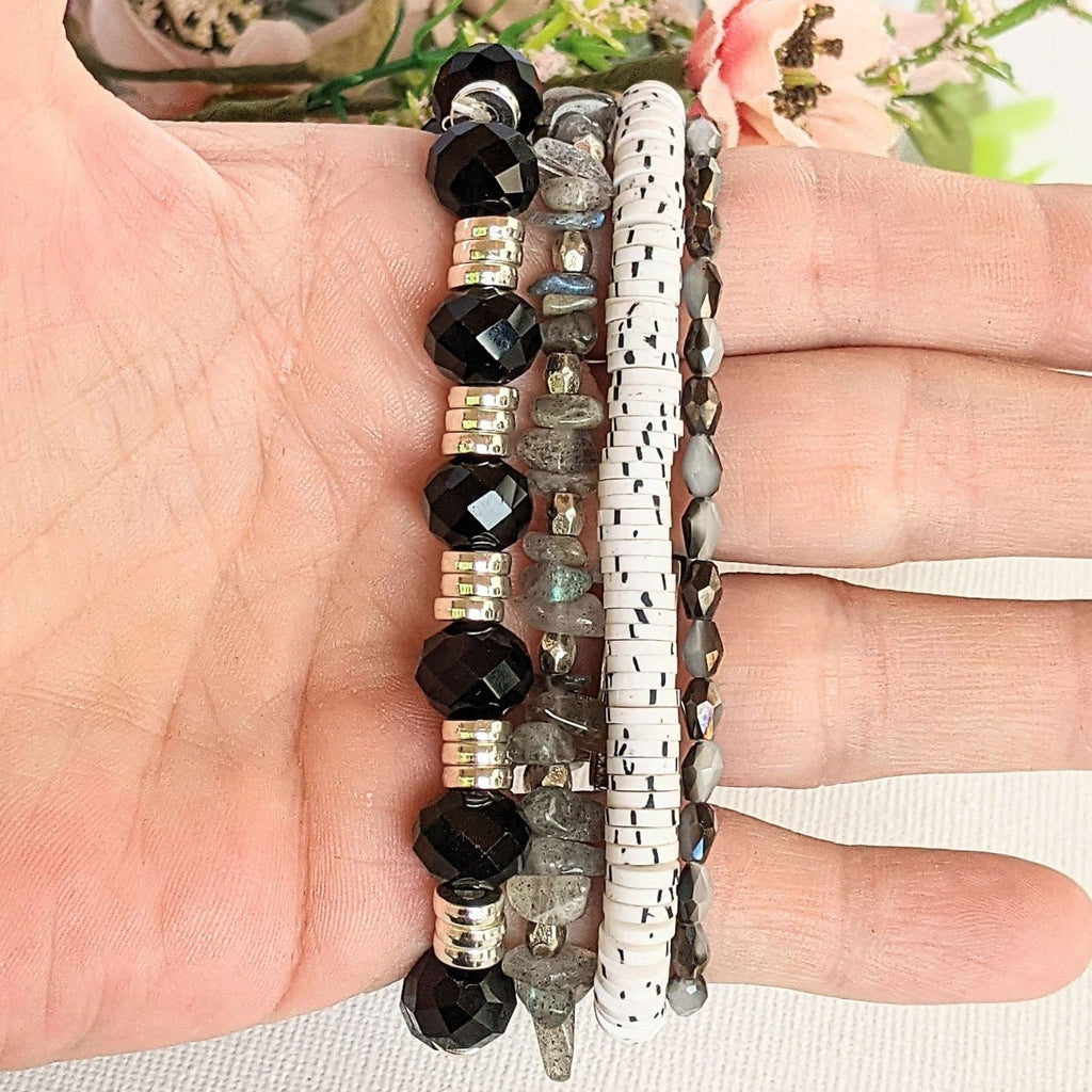 Salt and Pepper Stretch Bracelet Stack