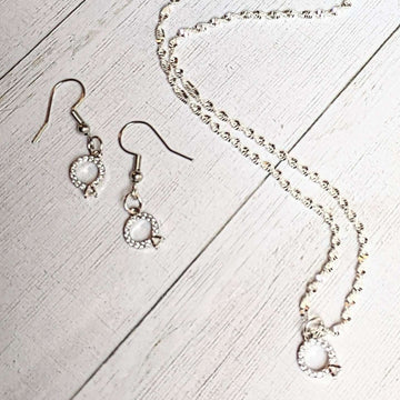 CZ Diamond Engagement Ring Necklace/Earring set