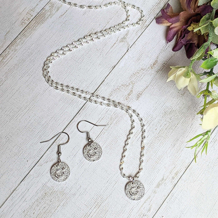 Crescent Moon Star Sterling Silver charm necklace and Earring set
