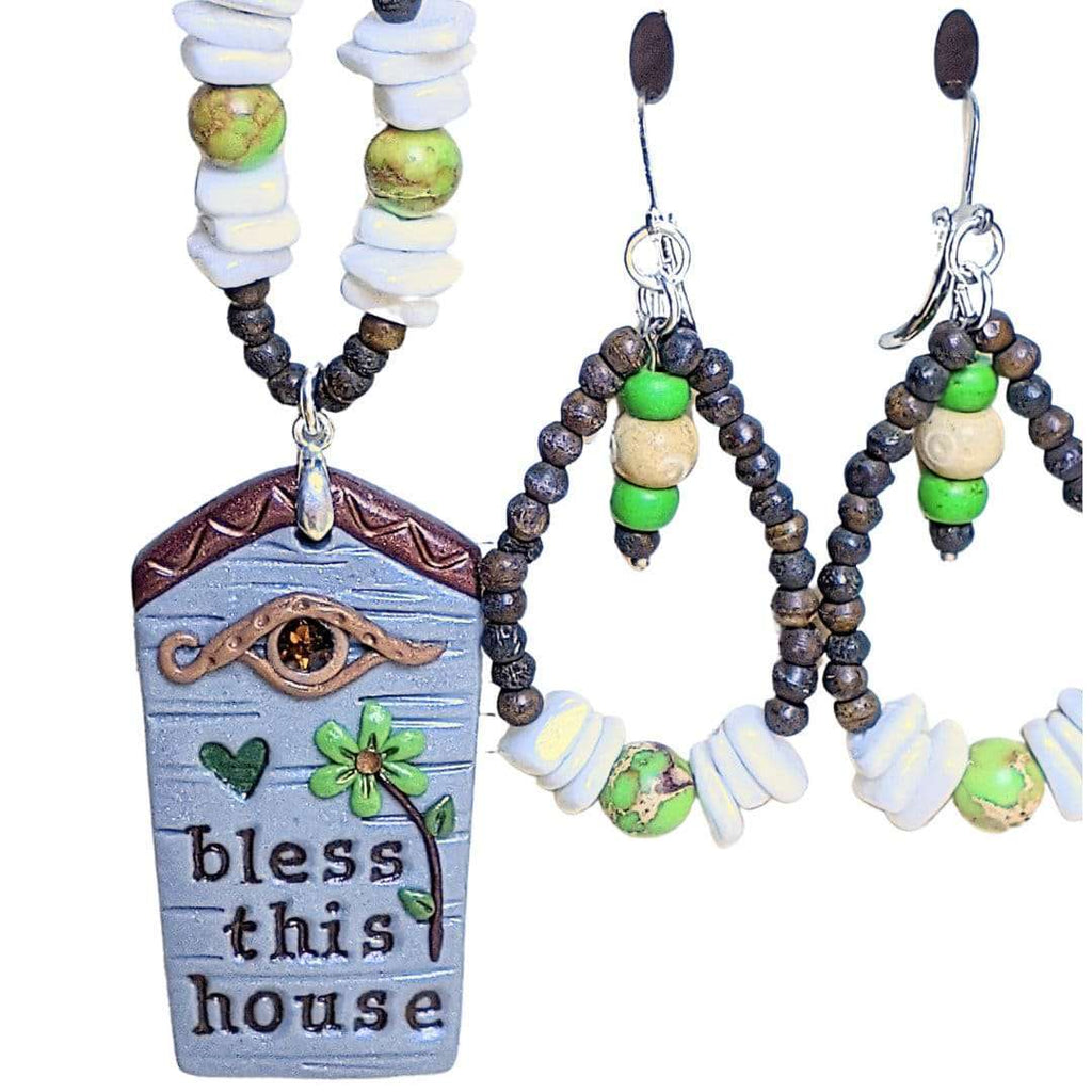 Bless this House Beaded Necklace / Bracelet / Earring Set, 24 inch