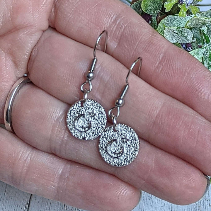 Crescent Moon Star Sterling Silver charm necklace and Earring set