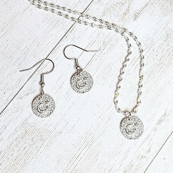 Crescent Moon Star Sterling Silver charm necklace and Earring set