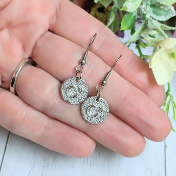 Crescent Moon Star Sterling Silver charm necklace and Earring set