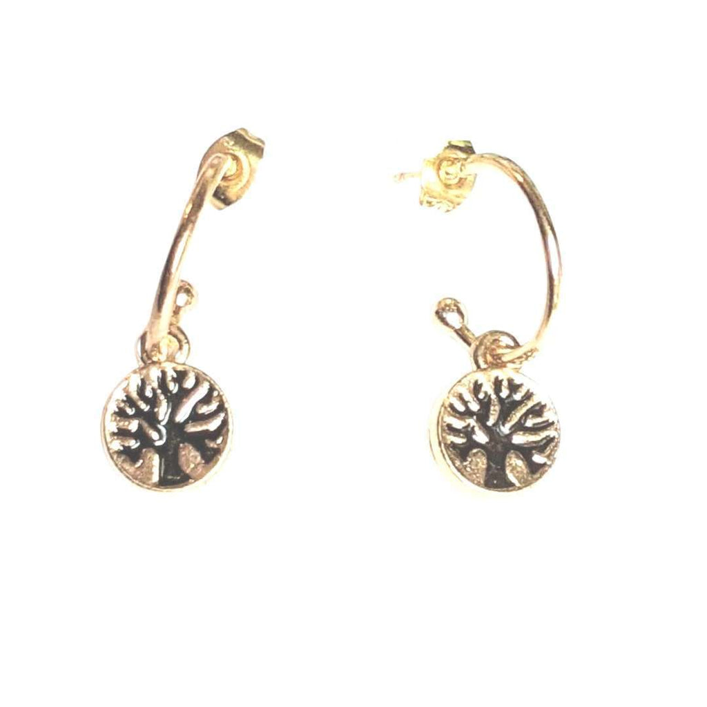 Tree of Life Gold Hoop earrings, Hoop Drop