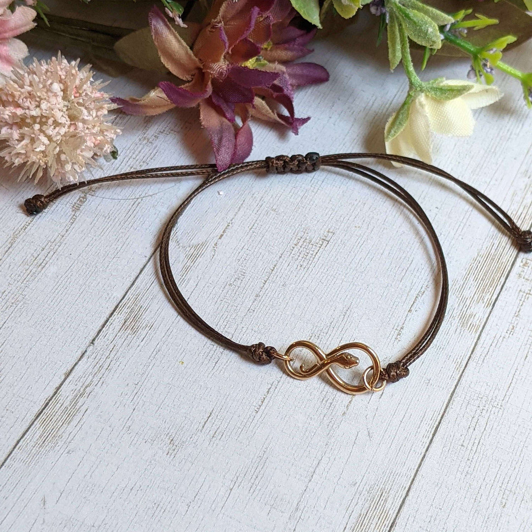 Gold Eternity Snake Symbol Waxed Cord surfer Bracelet