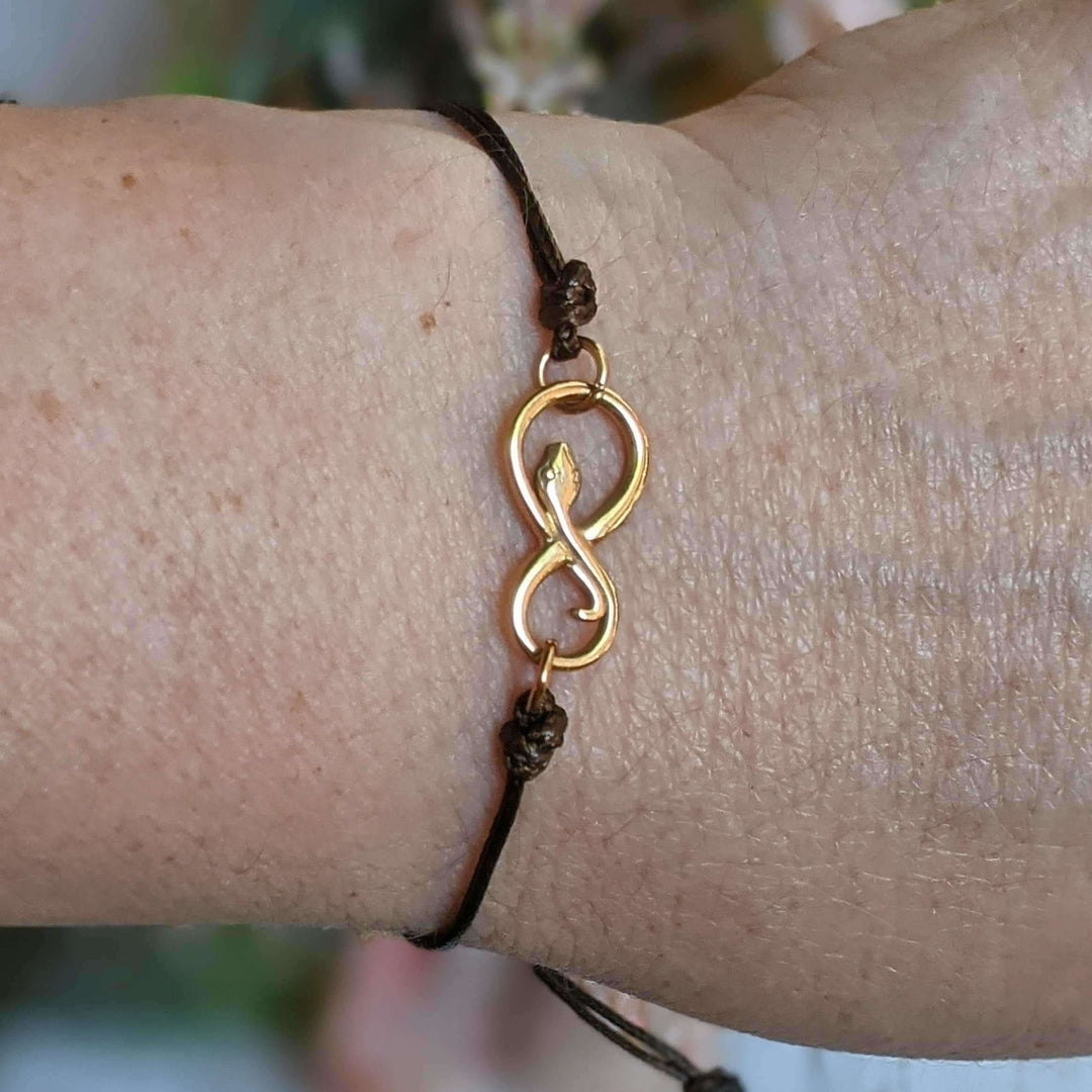 Gold Eternity Snake Symbol Waxed Cord surfer Bracelet