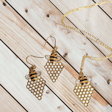 Honey Bee Honeycomb charm necklace and Earring set