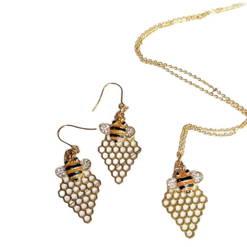 Honey Bee Honeycomb charm necklace and Earring set