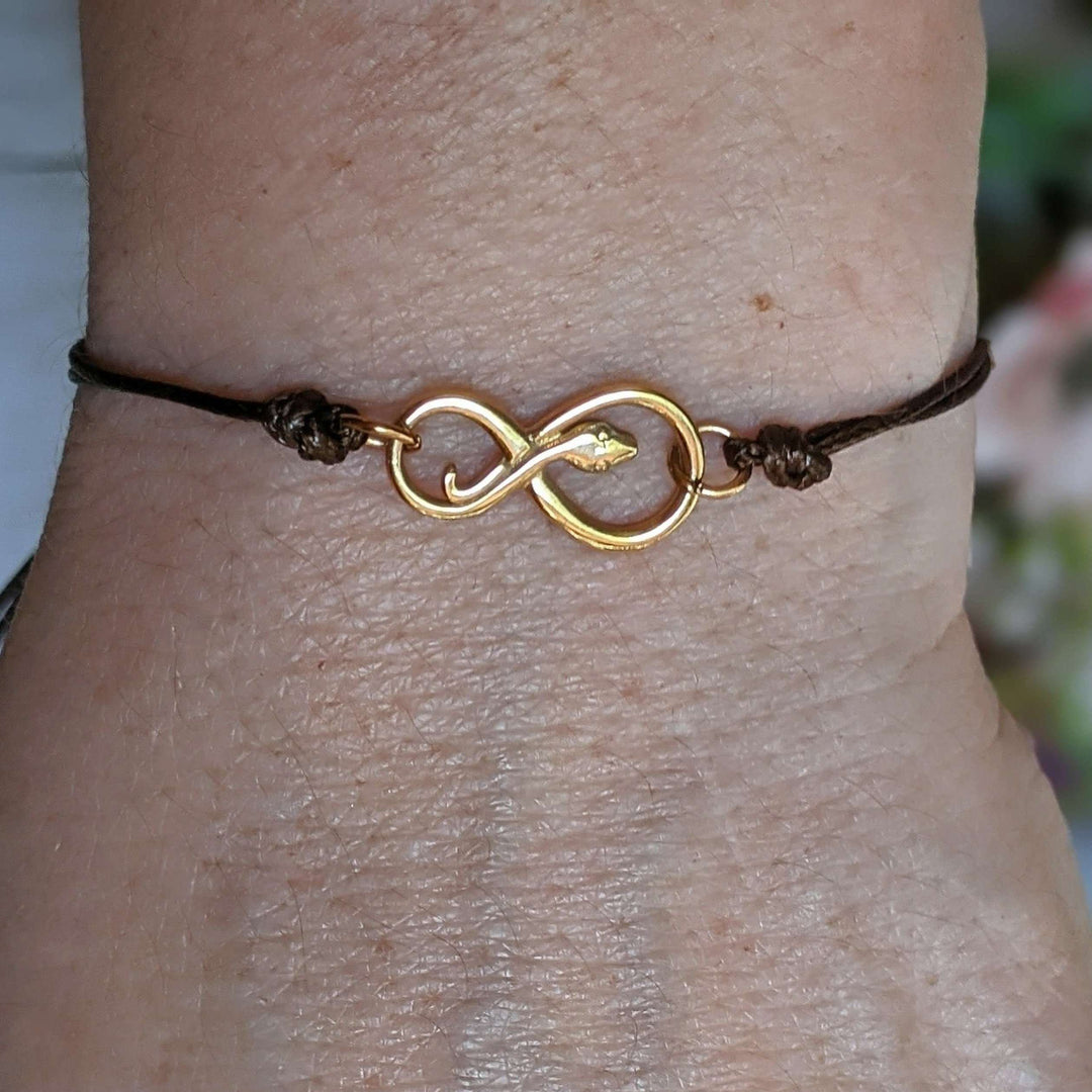Gold Eternity Snake Symbol Waxed Cord surfer Bracelet
