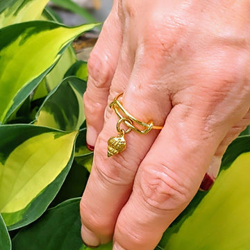 Gold Conch Seashell Expandable Charm Ring,Gift for her