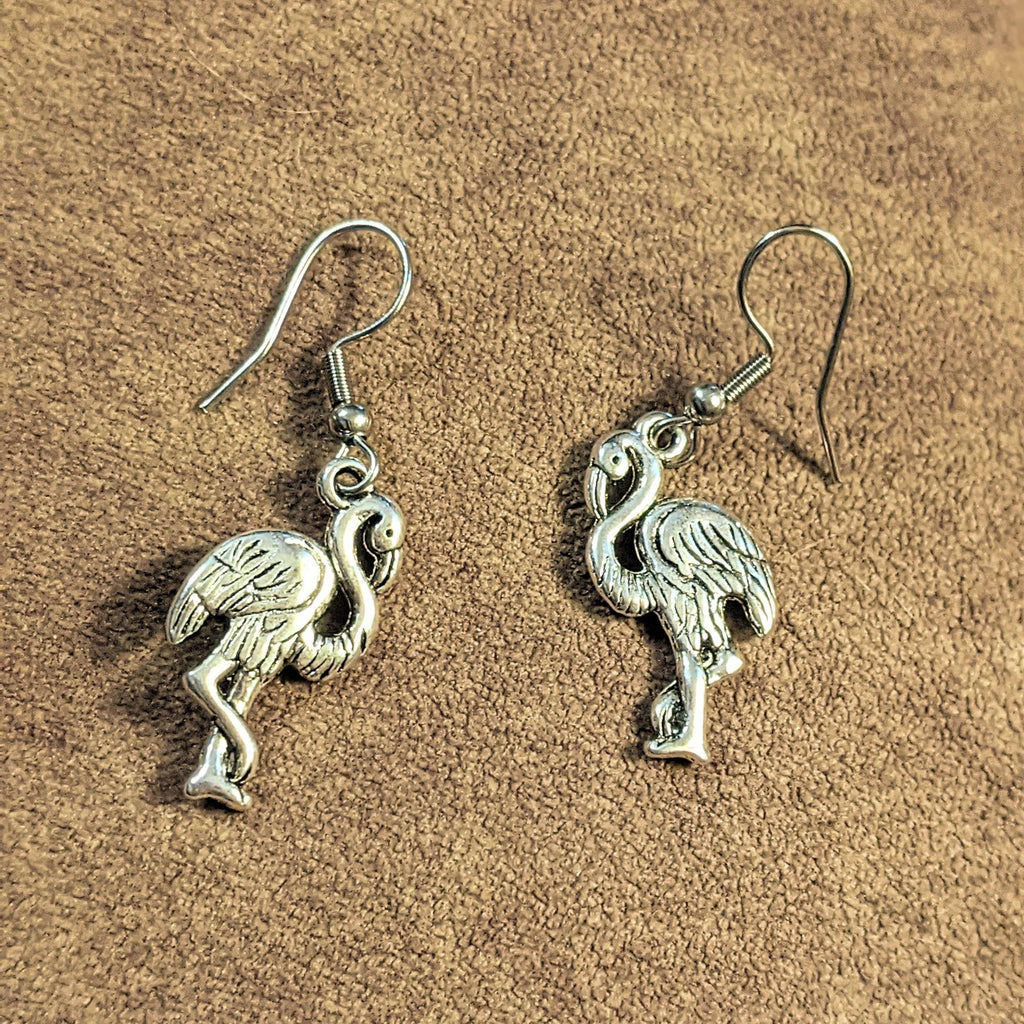 Silver Flamingo hook earrings