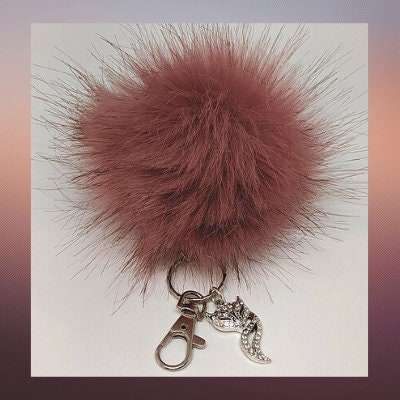 Fox Keychain/Rhinestone, Faux Fur Pom Pom and charm Key Chain-Purse Charm/Journal Charm