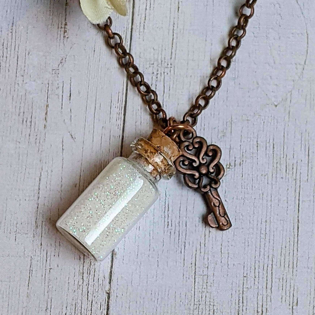 Antique Copper Pixie Dust Key Necklace, 24 inch