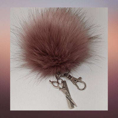 Hair Stylist Keychain/Faux Fur Pom Pom Charm Key Chain-Purse Charm/Journal Charm