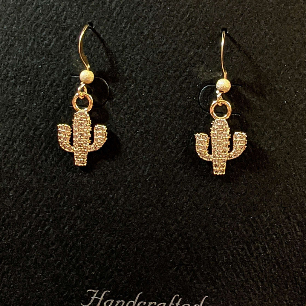 CZ Diamond Cactus Gold dangle earrings