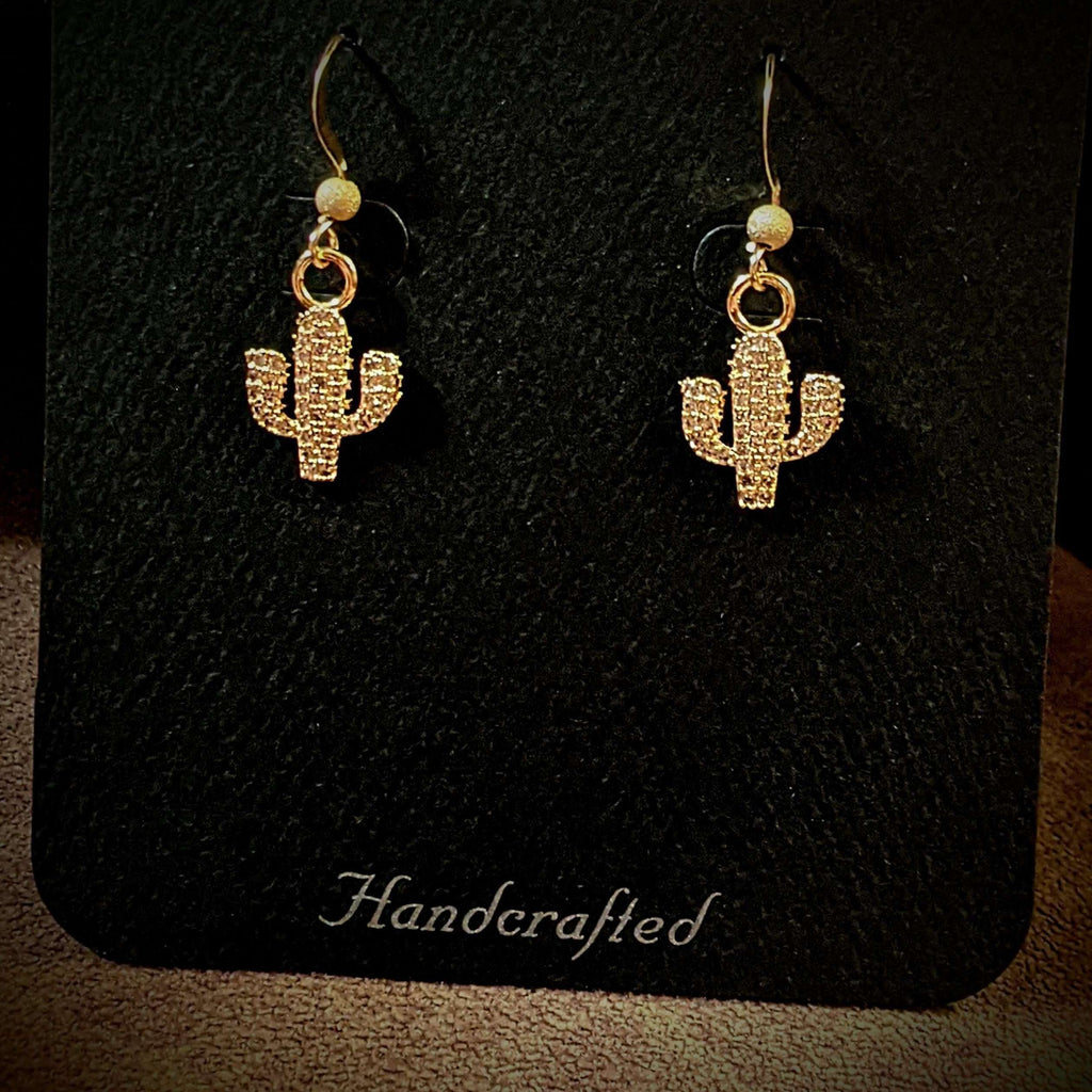 CZ Diamond Cactus Gold dangle earrings