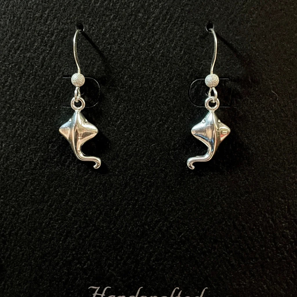 Manta Ray Fish Stud Earrings in Sterling Silver, Aquamarine Blue Manta Manta Ray Fish Stud Earrings in Sterling Silver, Aquamarine Blue Manta