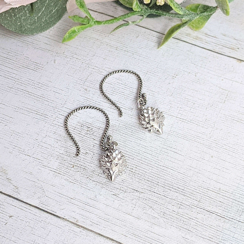 Hedgehog Dangle Hook Earrings, Gold or Silver