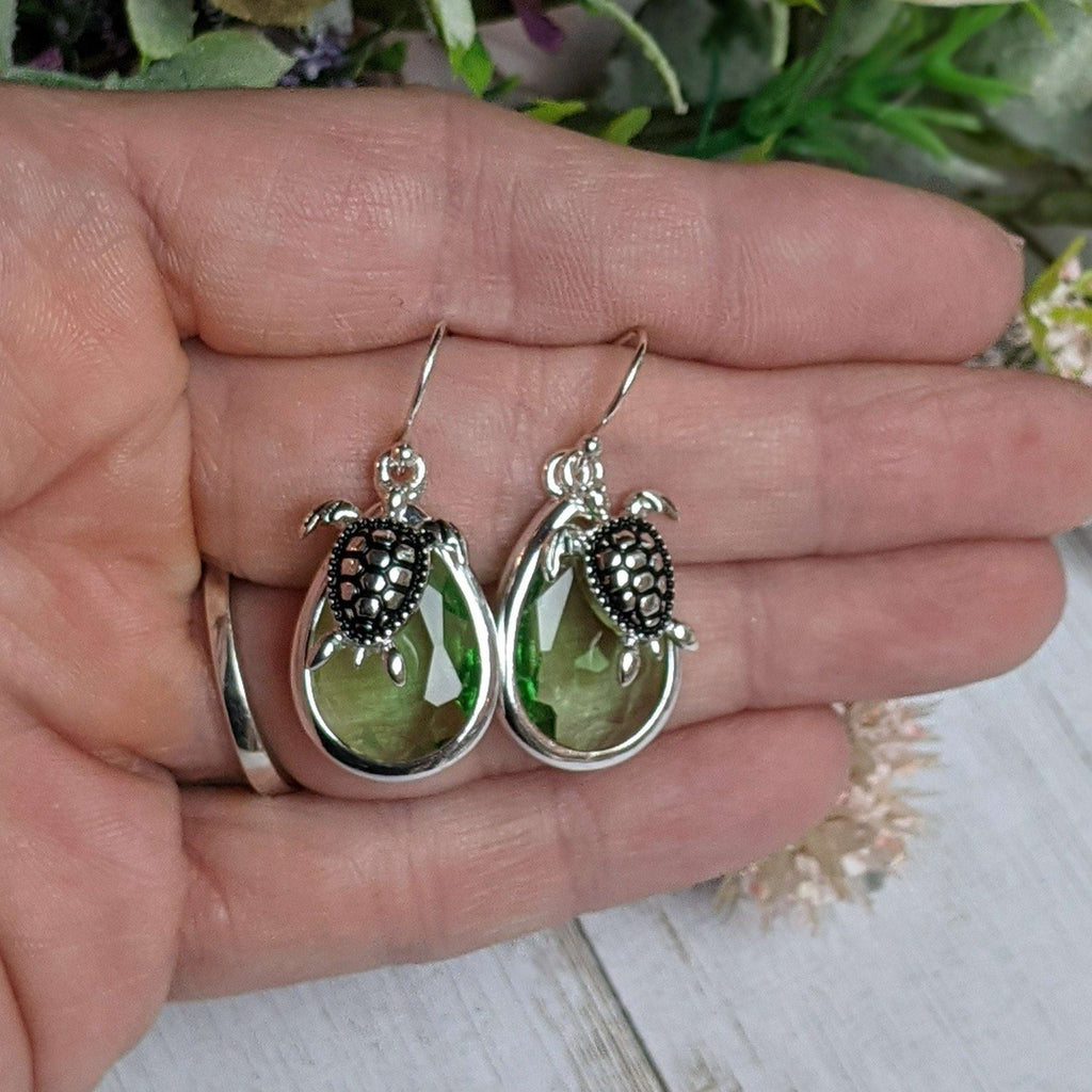 Sea Glass, Sea Turtle Crystal Dangle Earrings