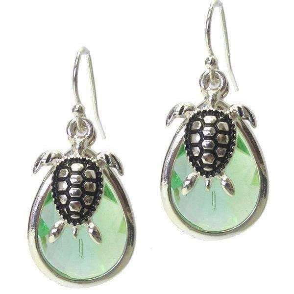 Sea Glass, Sea Turtle Crystal Dangle Earrings