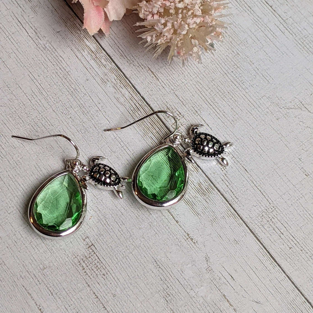 Sea Glass, Sea Turtle Crystal Dangle Earrings