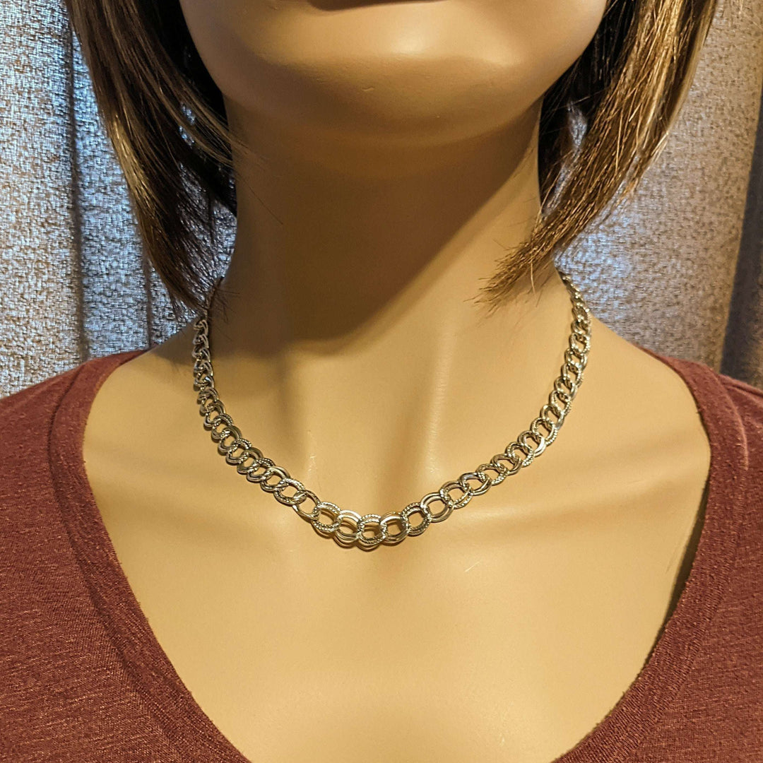 Textured Double Oval Link Necklace, Silver - 18 inch