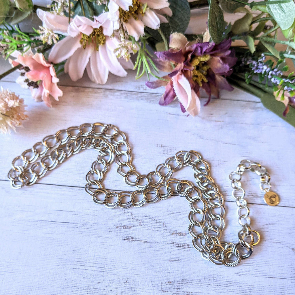 Textured Double Oval Link Necklace, 18 inch