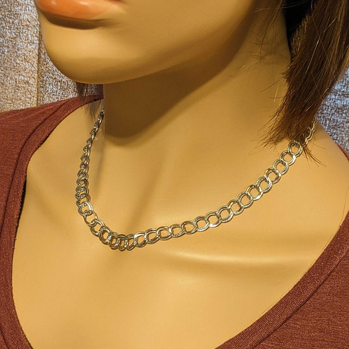 Textured Double Oval Link Necklace, Silver - 18 inch