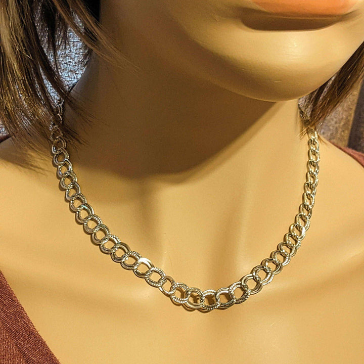 Textured Double Oval Link Necklace, Silver - 18 inch