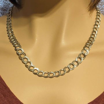 Textured Double Oval Link Necklace, Silver - 18 inch