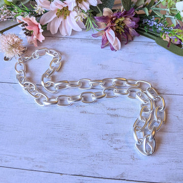Electroplated Oval Link Necklace, Matte Silver - 18.5 inch