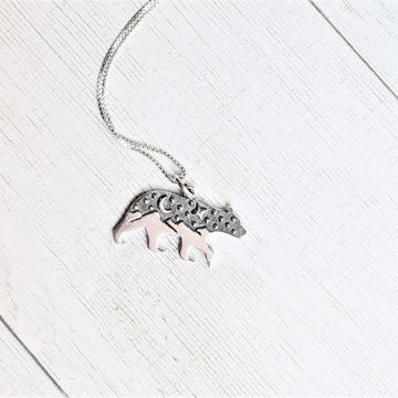 Two Tone Bear Pendant charm necklace, 22 inch