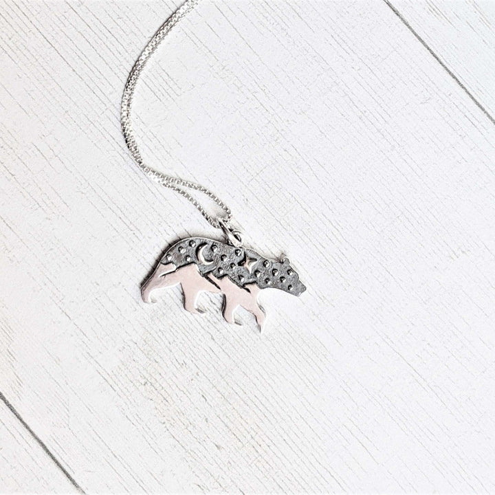 Two Tone Bear Pendant charm necklace, 22 inch