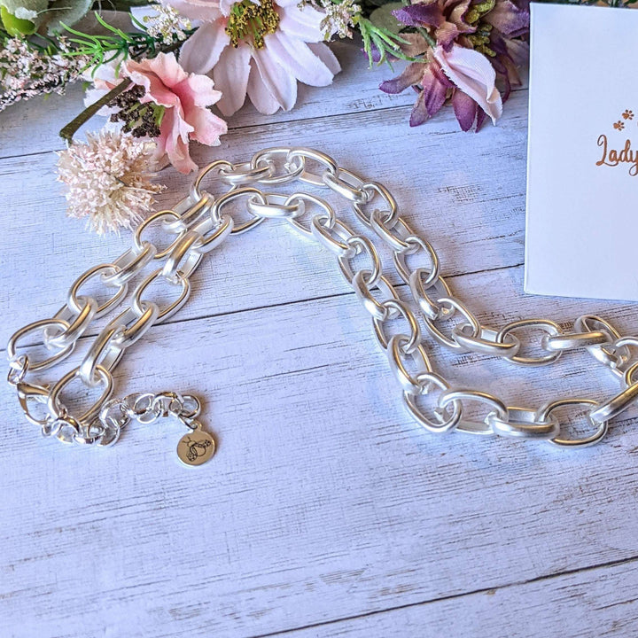 Electroplated Oval Link Necklace, Matte Silver - 18.5 inch