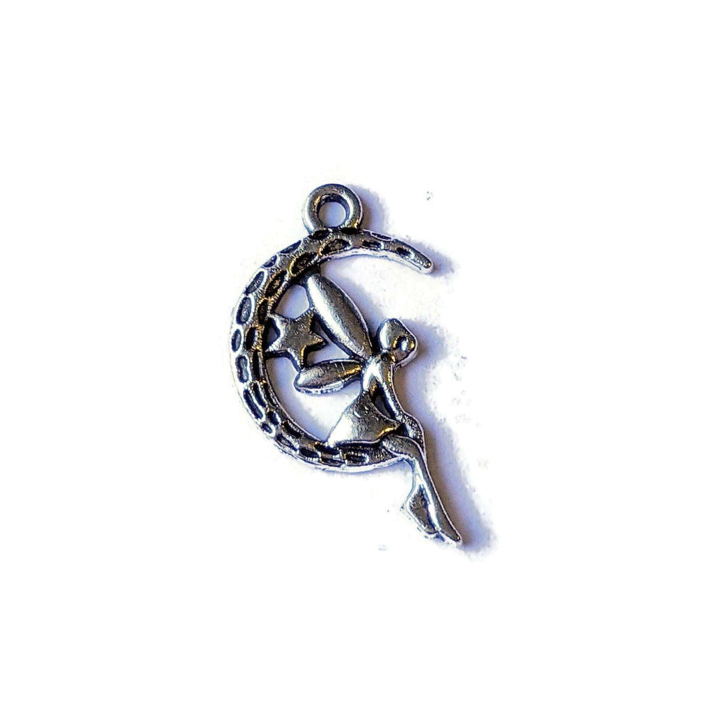 Silver Fairy on Crescent Moon Charm