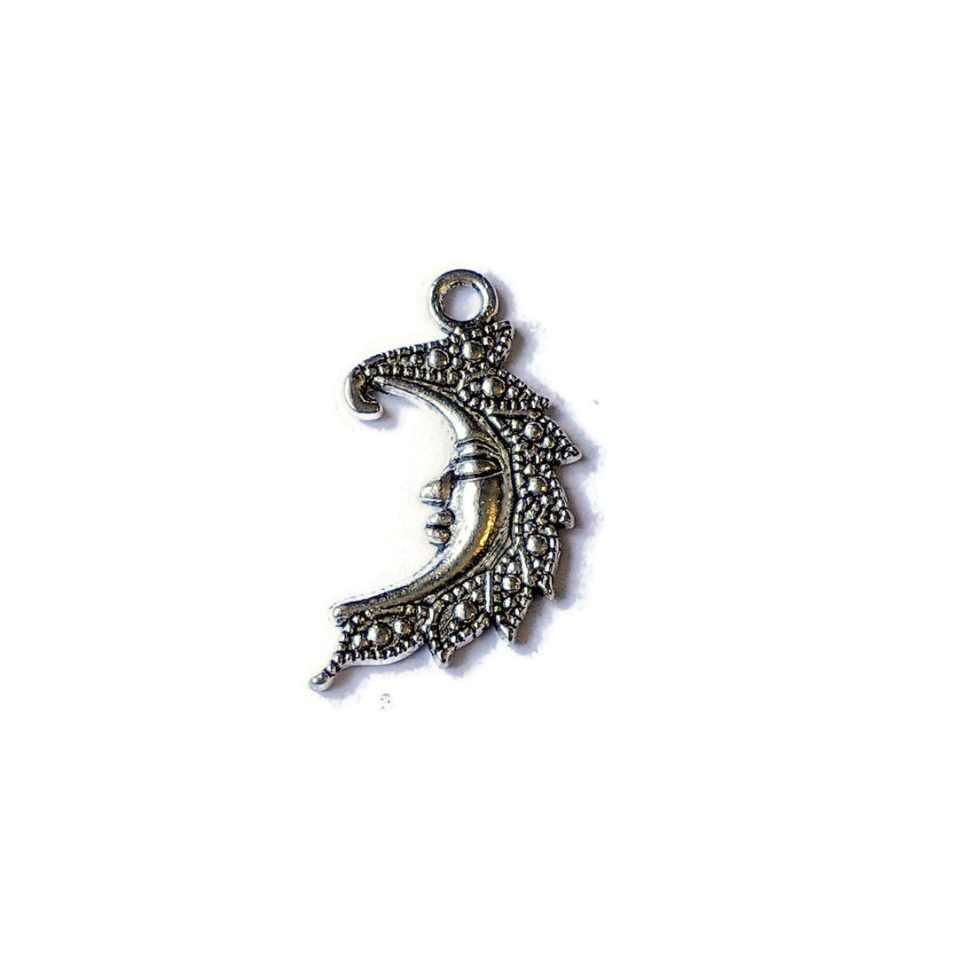 Silver Fancy Crescent Moon Face Charm