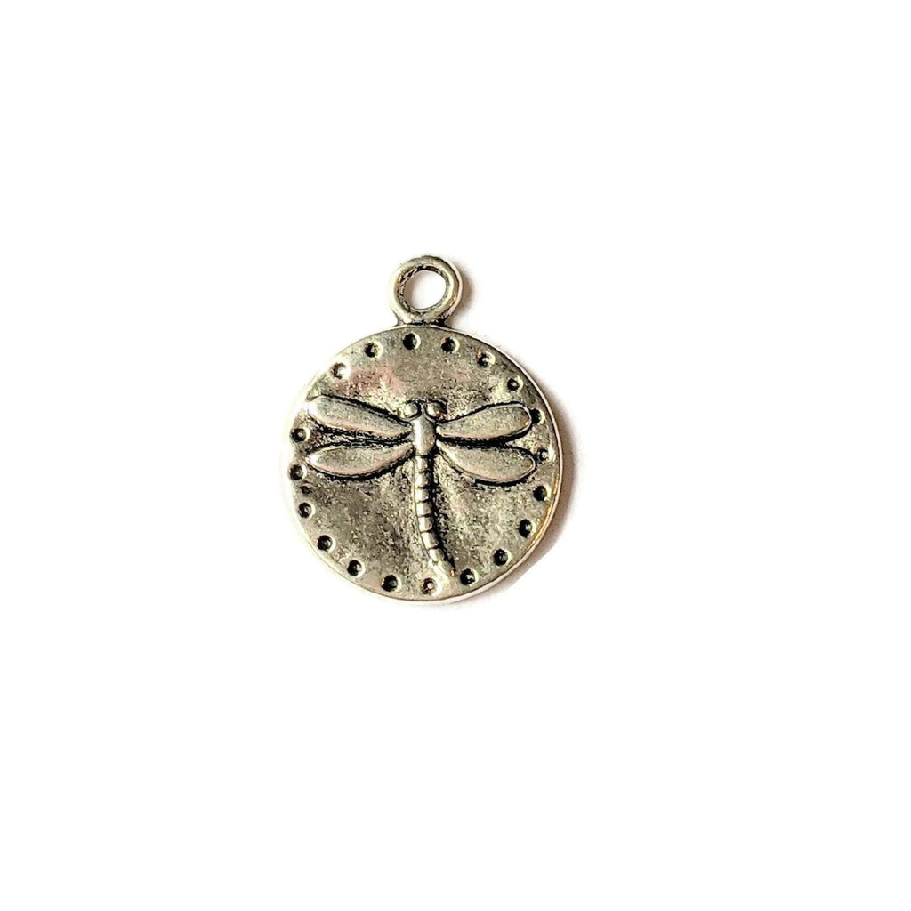Silver Dragonfly Disc Charm