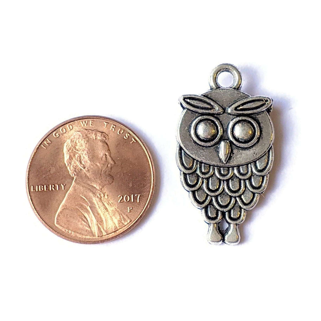 Large Silver Owl Charm Pendant